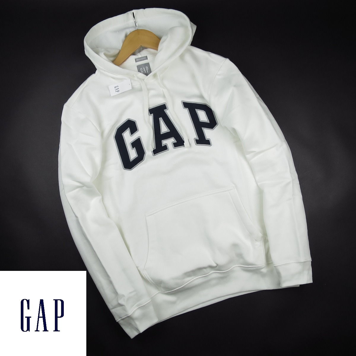 新品★GAP/ギャップ/アーチロゴ裏起毛プルパーカー036/03白/【L】_画像1