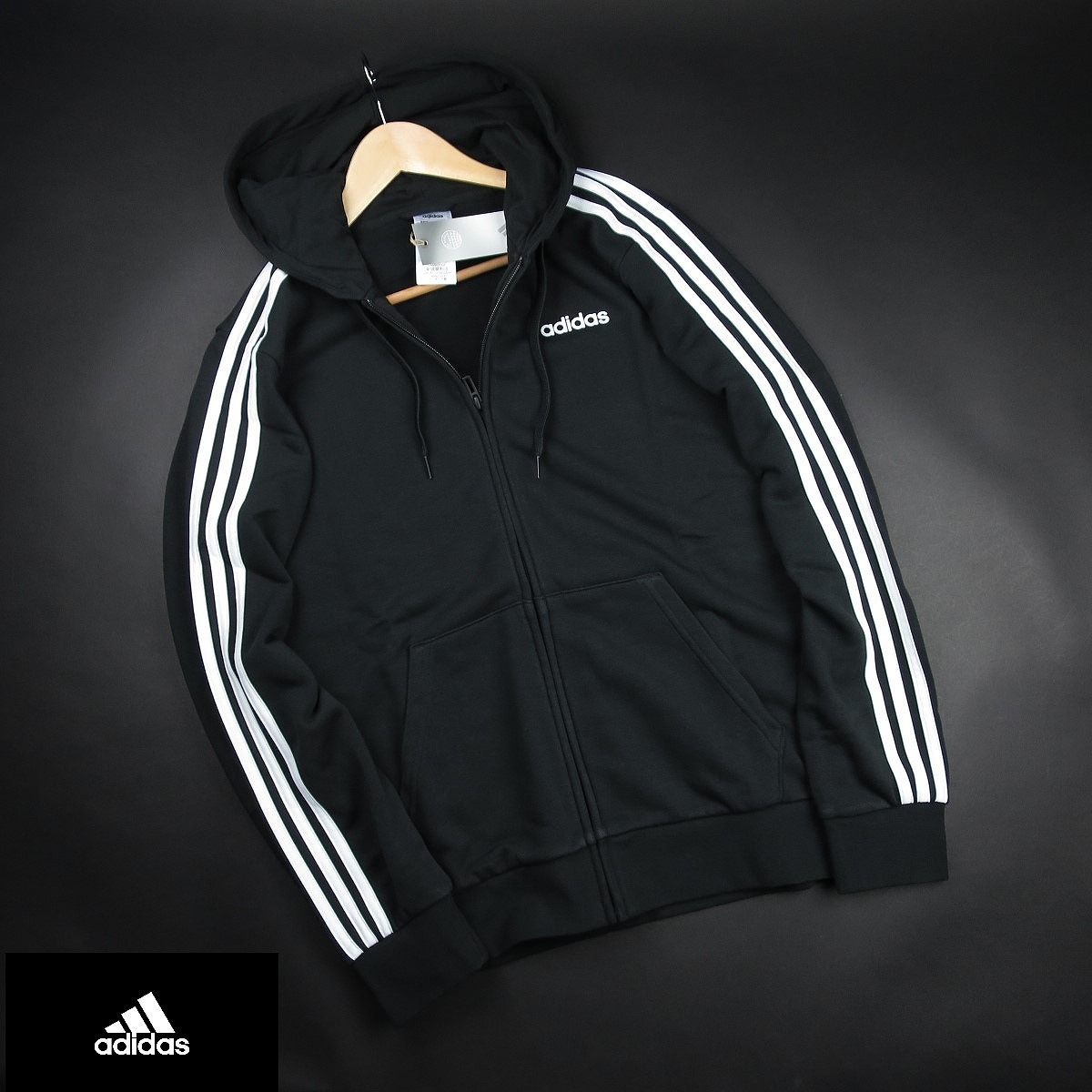 新品★adidas/アディダス/フレンチテリー スリーストライプス フルジップパーカーG91/102黒/XO【2XL】_画像1