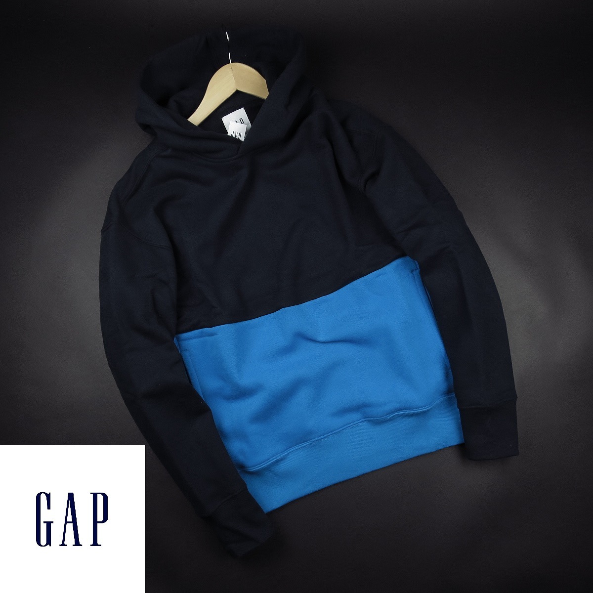 新品★GAP/ギャップ/カラーブロック裏起毛プルオーバーパーカー530/00紺青/【XL】_画像1