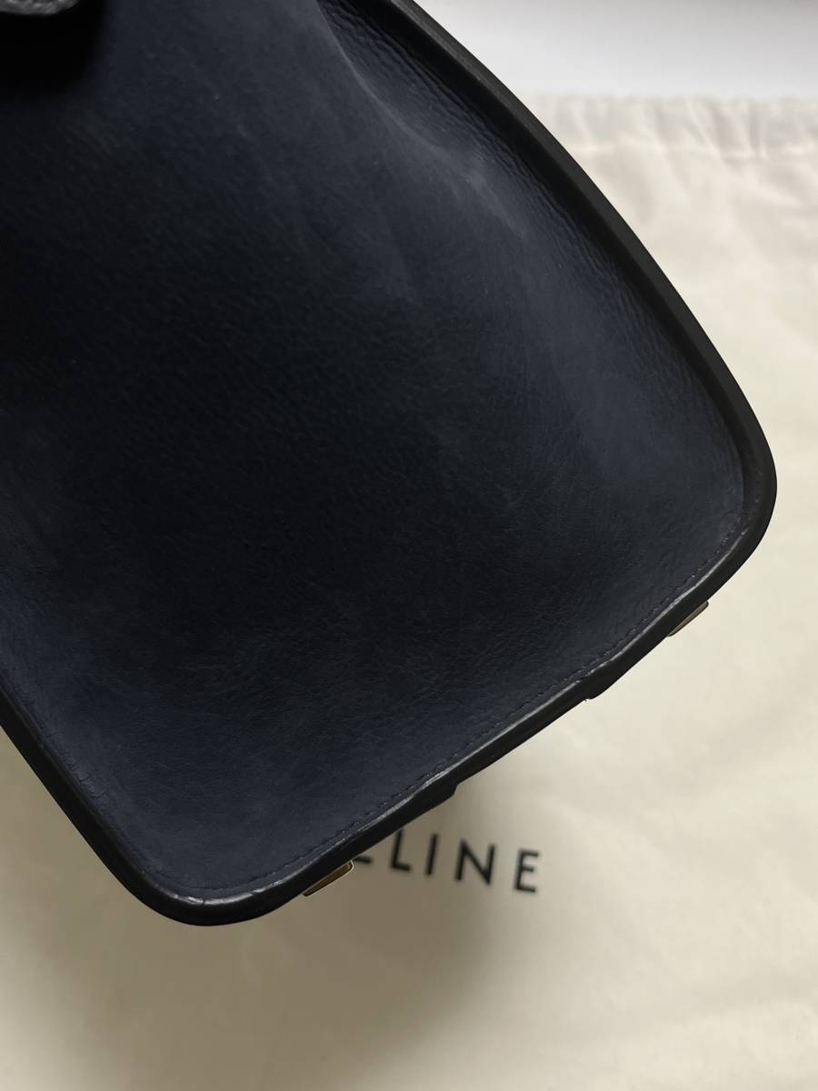 CELINE セリーヌ ラゲージ マイクロ ブラック グリーン ネイビー 付属品完備 状態良好 送料込 ハンドバッグ ナノ カーフレザー レアカラー_画像5