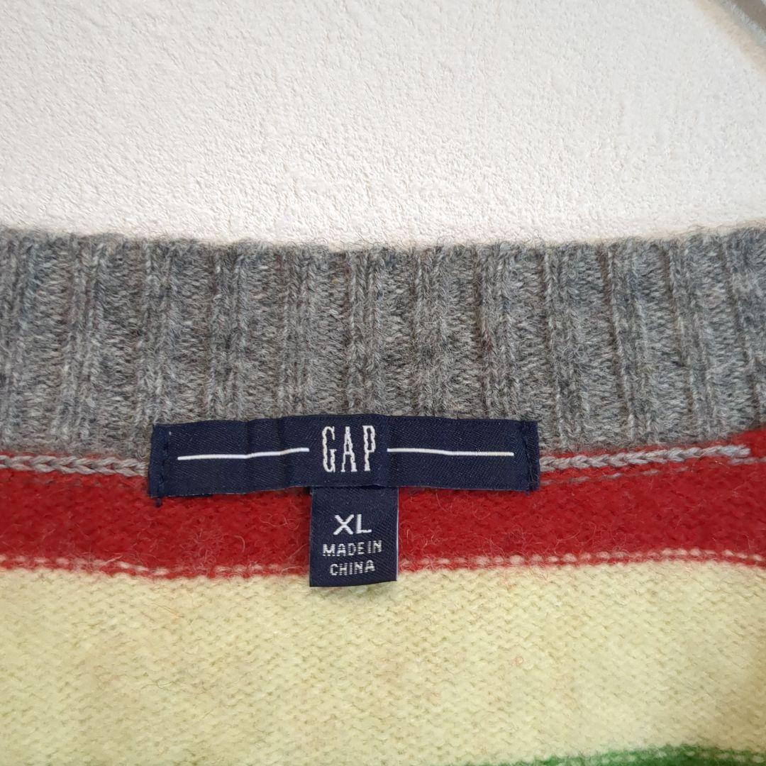GAP ラムウールカラフルボーダーニットセーターVネック GAP ラムウールカラフルボーダーニットセーターVネック