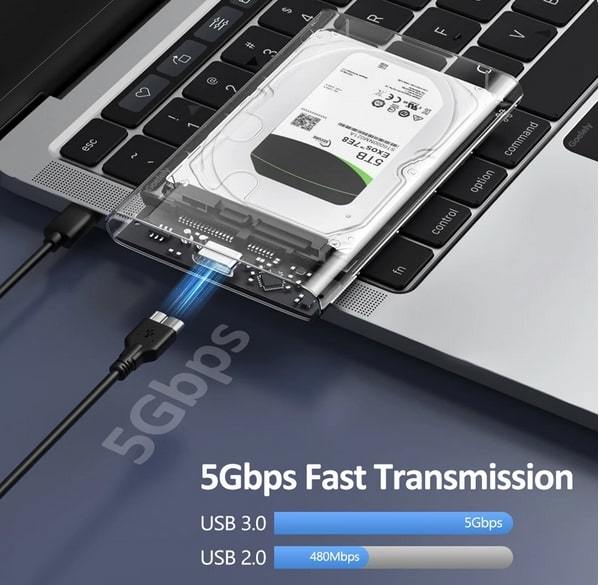 新品 USB3.0 外付け HDD SSD ハードディスクケース クリアー 5Gbps SATA3.0 2.5インチ_画像1