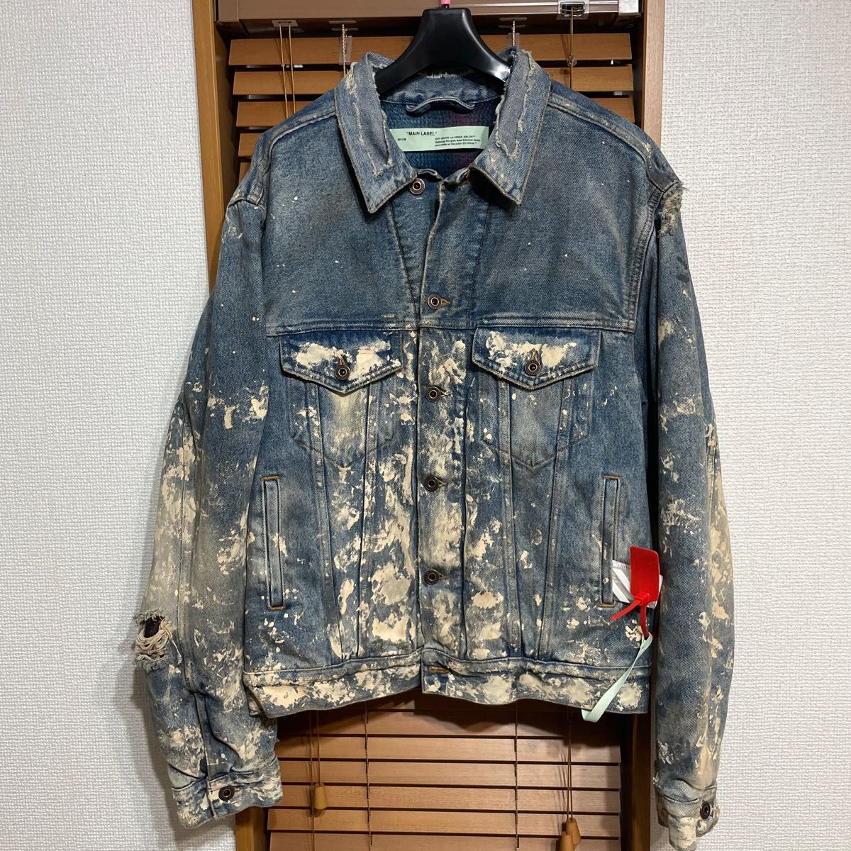 17AW off-white チェック ダメージ ペンキ加工 デニムジャケット 17AW off-white チェック ダメージ ペンキ加工 デニムジャケット