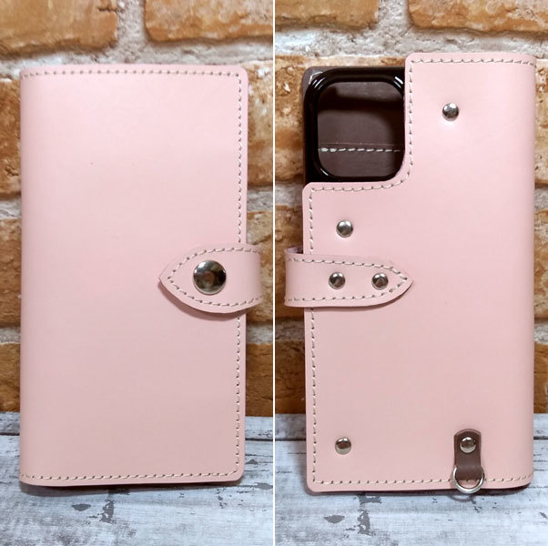 手帳型ケース iPhone 15 用 カバー レザー スマホ スマホケース スマホショルダー 携帯 革 本革 ピンク ショコラ_画像1