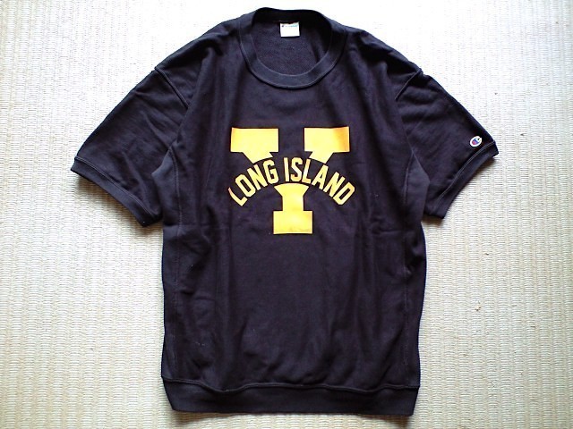 即決 別注品 Champion REVERSE WEAVE ビッグシルエット 半袖 スウェット Mサイズ 黒 x イエロー LOMG ISLAND ロングアイランド New Yorkの画像1