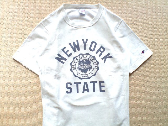 即決 NEW YORK 染み込みプリント Lサイズ Champion REVERSE WEAVE ヘビーウェイト Tシャツ ニューヨーク 白ネイビー チャンピオンの画像5