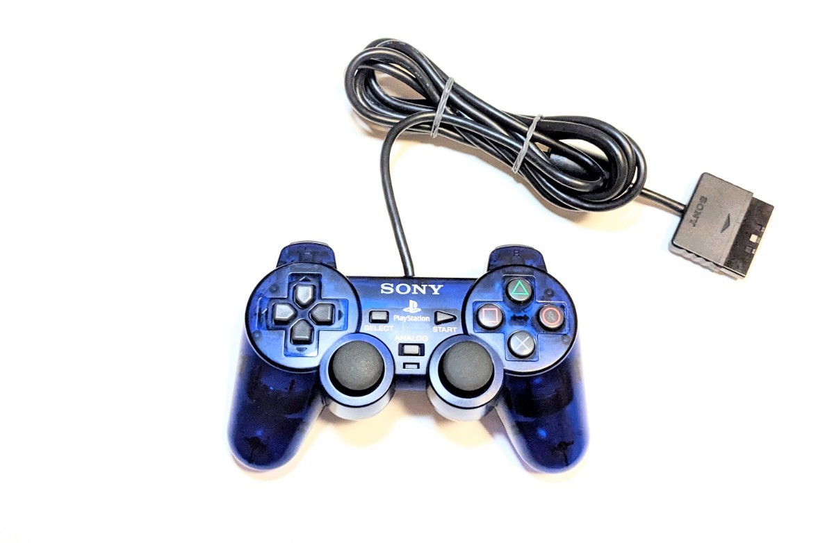 美品・動作確認済み★ソニー純正 PS2／プレイステーション 「SCPH-10010」 DUALSHOCK2 コントローラ ミッドナイトブルー／プレステ_画像1