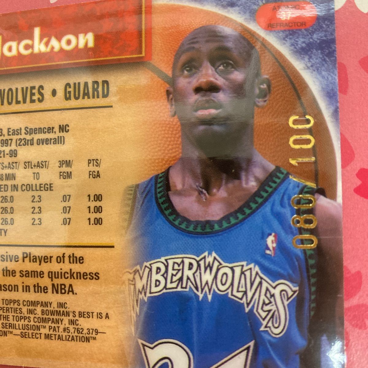 1998-99 Bowman's best atomic refractor080/100 Bobby Jackson 100枚限定_画像3