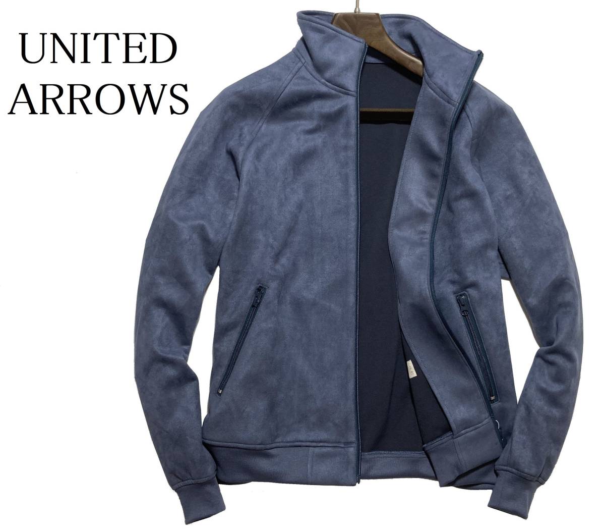 56914 新品▼ユナイテッドアローズ　スエードライク生地　ダンボールニット　スタンドカラーブルゾン　UNITED ARROWS　ネイビー(M)_画像1