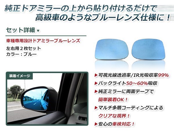 眩しさカット 広角◎ブルーレンズ サイドドアミラー トヨタ クラウン GRS200系 20系 防眩 ワイドな視界 鏡本体_画像2