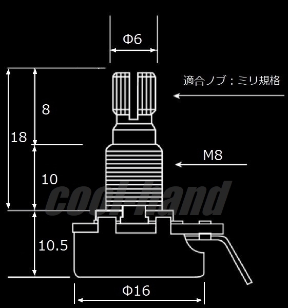 ALPHA 16-18-B500K ミニポット φ16mm 18mm長 ミリ M8 アルファ Bカーブの画像2