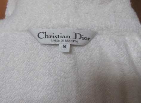 ［中古]Christian Dior クリスチャン・ディオール　バスローブ パイル地 白（M)右ポケットロゴ刺繍あり_画像5