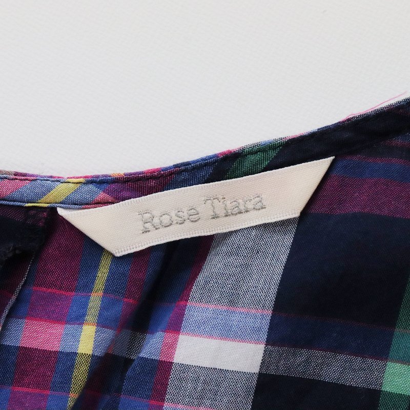  большой размер rose Tiara Rose Tiara лента узор ma гонг s проверка блуза 46/ темно-синий tops [2400013593519]