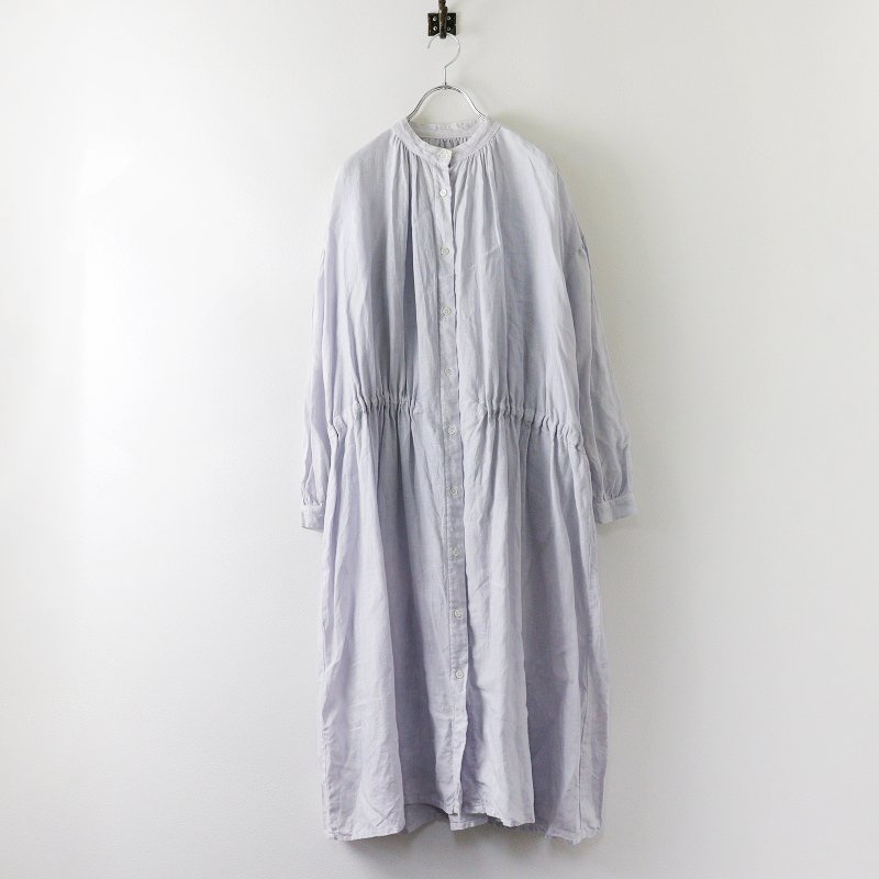 ネストローブ nest Robe リネン バンドカラー ギャザー ワンピース F/サックス トップス シャツ 羽織り 前開き【2400013614887】_画像2