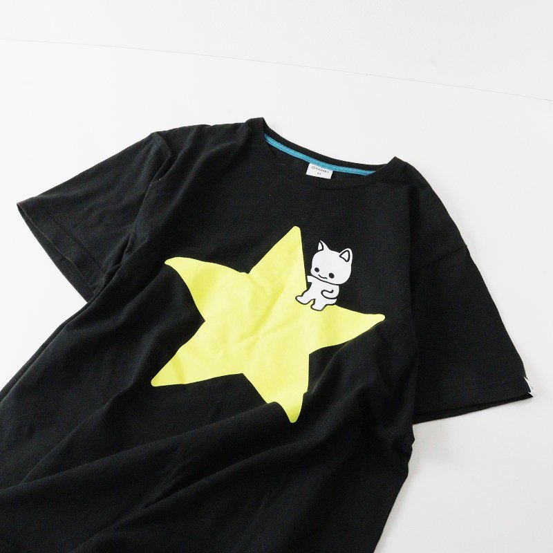  cue nCUNE.. print short sleeves T-shirt XL/ black tops star [2400013622431]