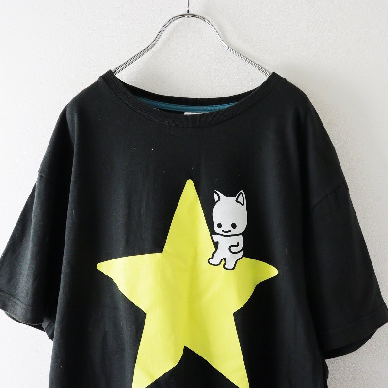  cue nCUNE.. print short sleeves T-shirt XL/ black tops star [2400013622431]