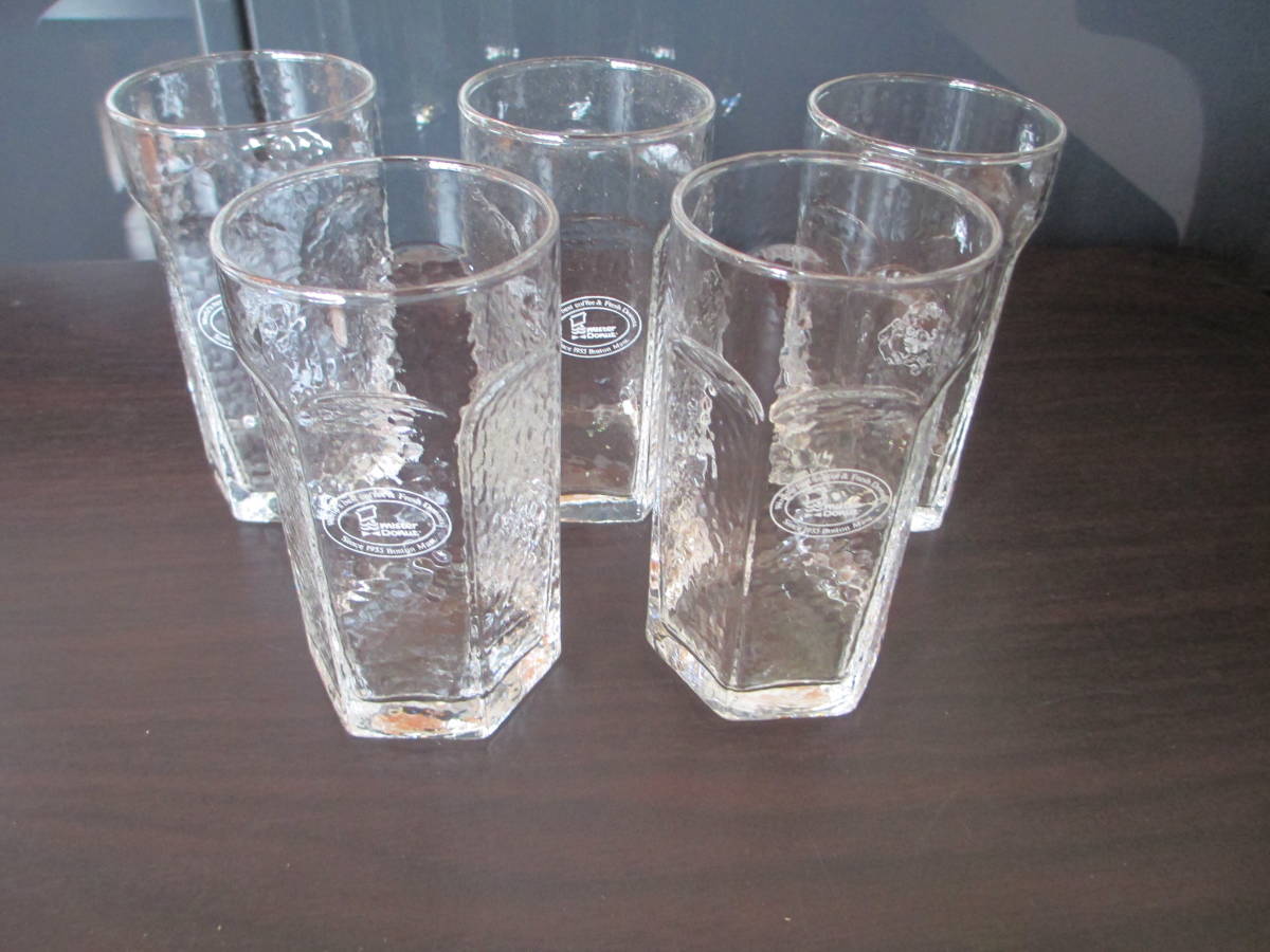 『　ミスド （ミスタードーナツ） ガラスコップ 　グラス 5個セット　』　ノベルティグラス 　六角グラス_画像1