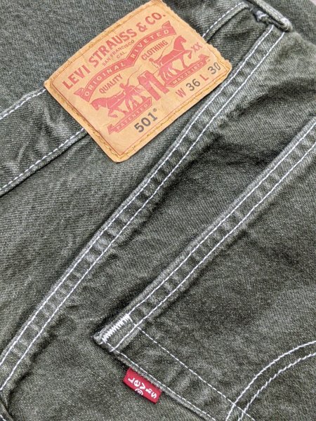 20．大きいサイズ リーバイス LEVI'S 希少カラー 501 デニムパンツ ジーンズ アメカジ ワーク メンズW36L30 カーキ系y206_画像6