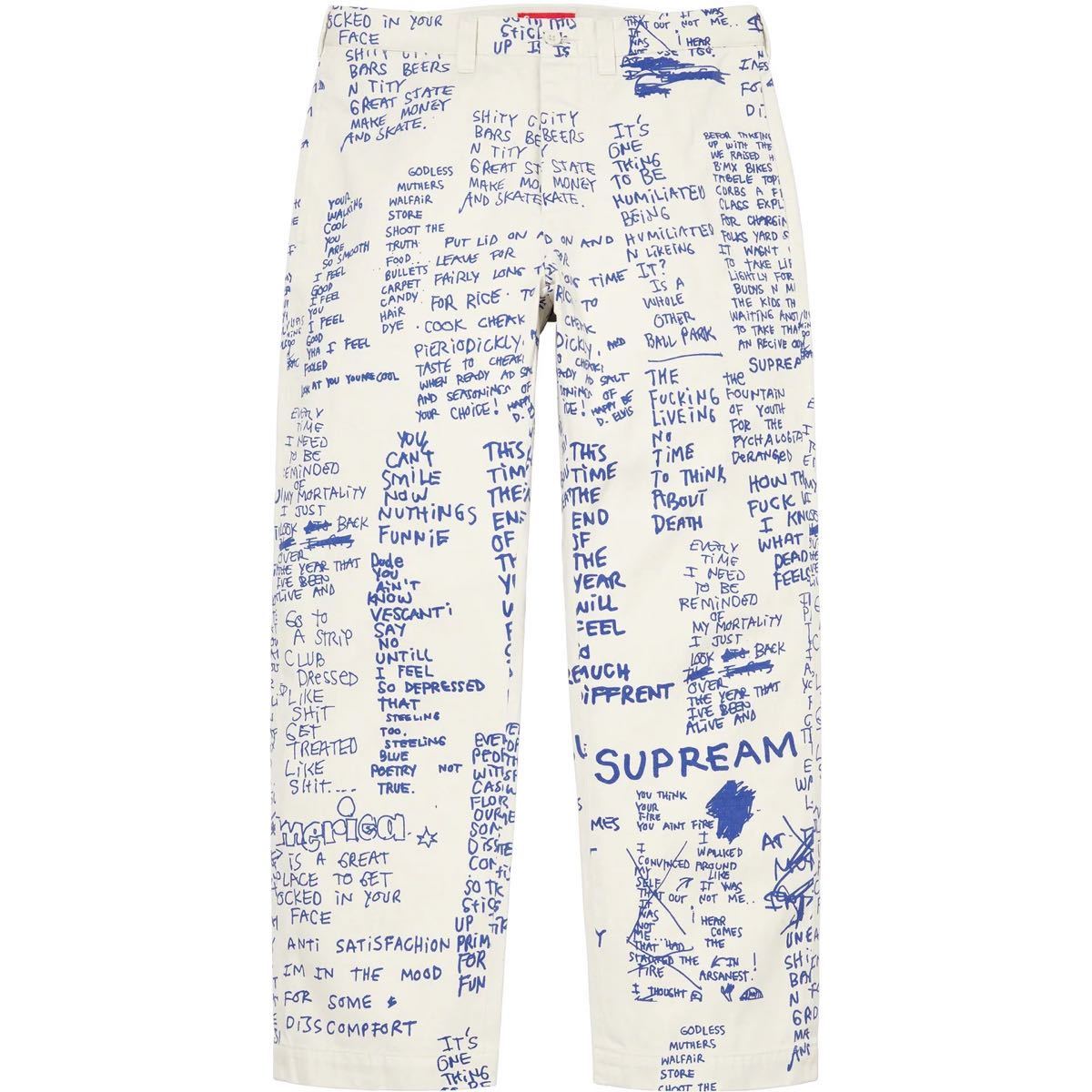 36 Supreme Gonz poems chino pant シュプリーム ゴンズ ポエム チノ パンツ box ボックス マーク ゴンザレス ワーク 総柄 美中古 stone_画像1