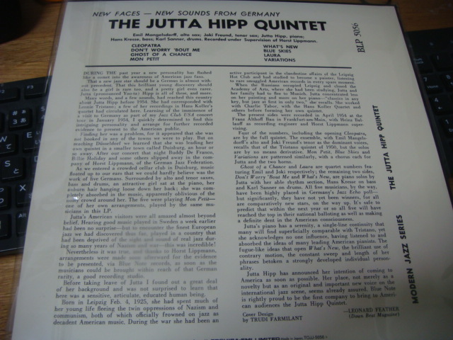 JUTTA HIPP THE JUTTA HIPP QUINTET 東芝 BLUE NOTE 10 INCH LP ユタ ヒップ クインテット EMIL MANGELSDORFF JOKI FREUND_画像2