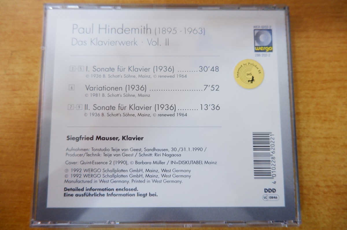 CDk-0845 Paul Hindemith: Das Klavierwerk Vol. II WER_画像2