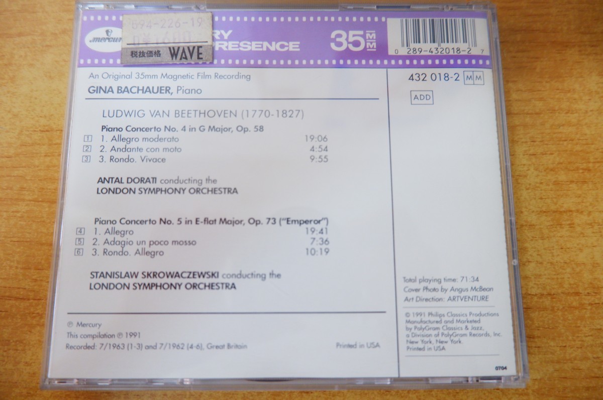 CDk-1087 Gina Bachauer, London Symphony Orchestra, Antal Dorati / Beethoven;Piano Concerto No. 4 ,Piano Concerto No. 5 (Emperor)_画像2