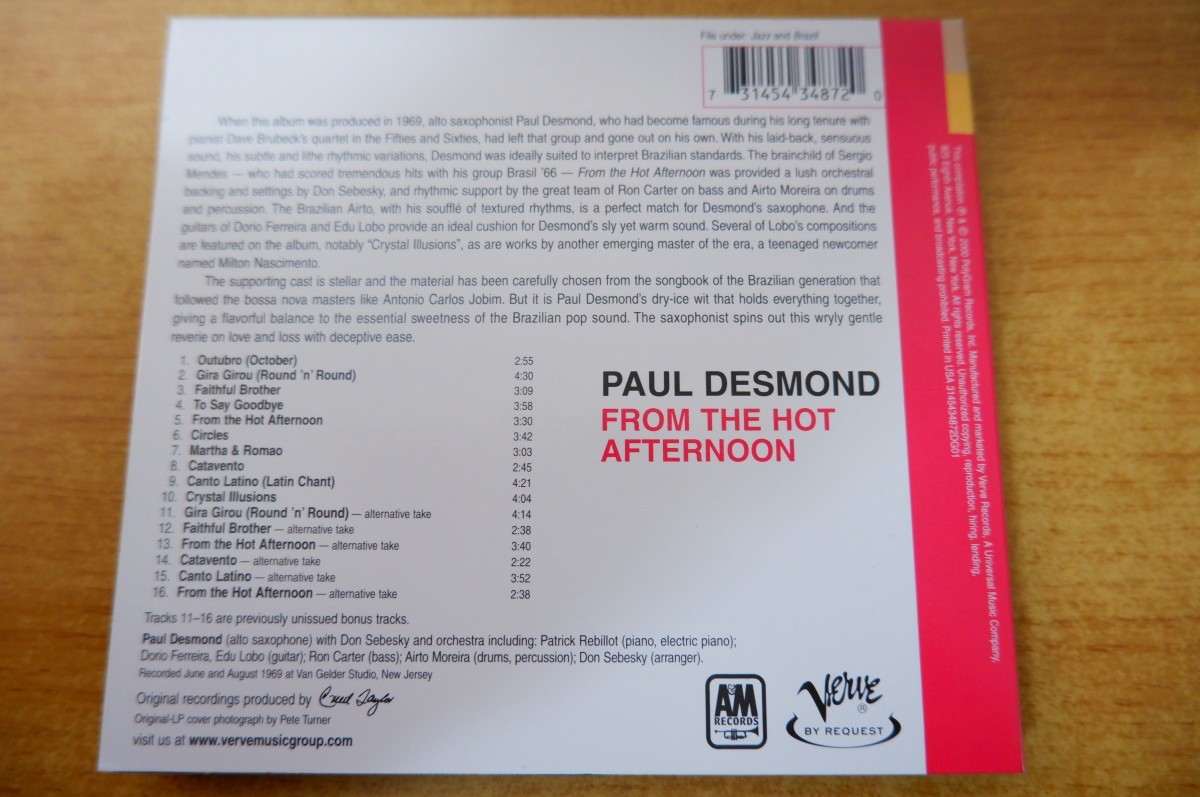 CDk-1355 ポール・デスモンドPaul Desmond / From The Hot Afternoon_画像2