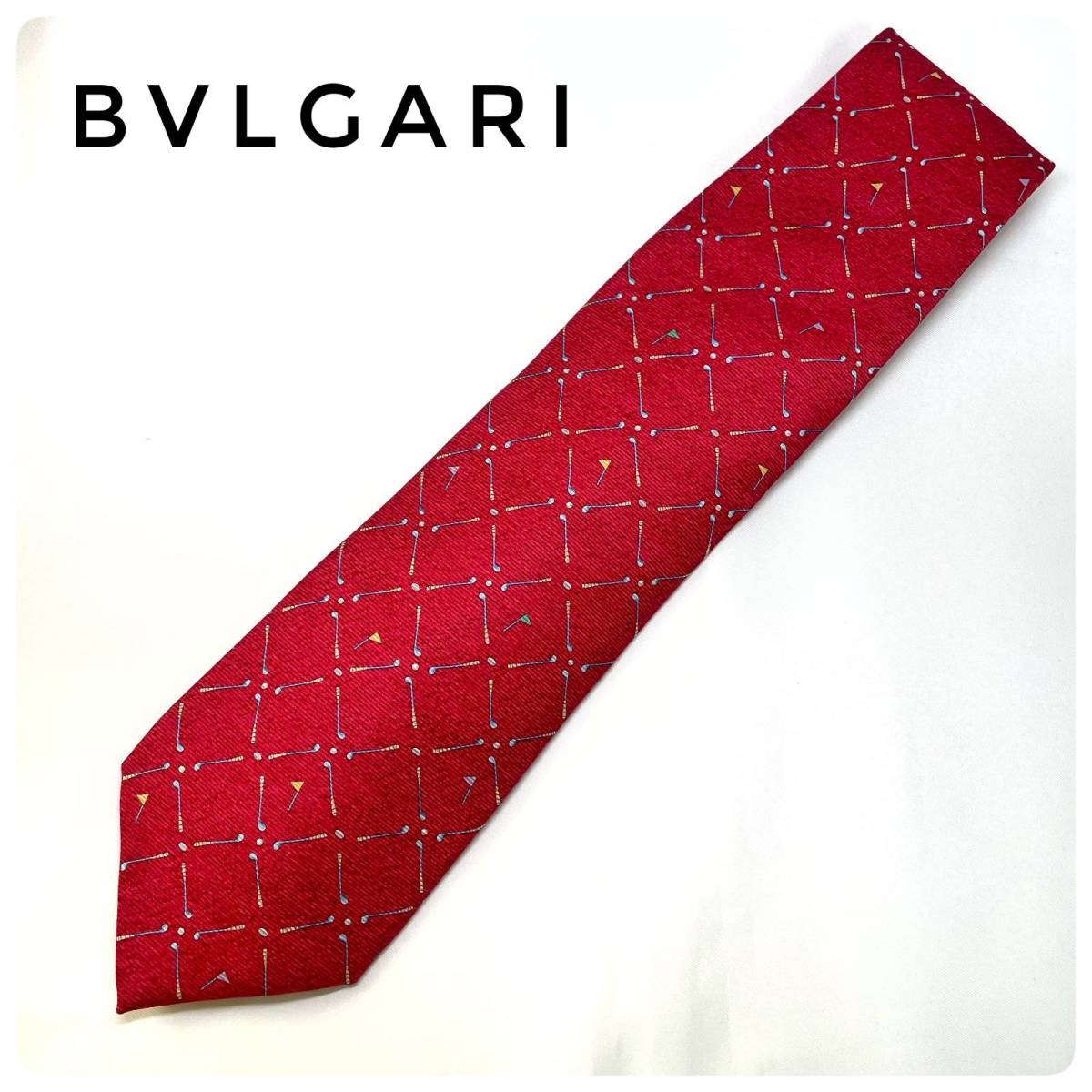 ブルガリ BVLGARI ゴルフ柄 プリント シルク100% ネクタイ 剣先幅9.8cm フォーマル メンズ 紳士 服飾小物 イタリア製 Davide Pizzigoni_画像10