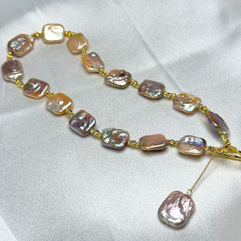 「バロックパールネックレス17mm本真珠」天然パールネックレス38+5cm necklace Pearl jewelry 虹色 _画像4