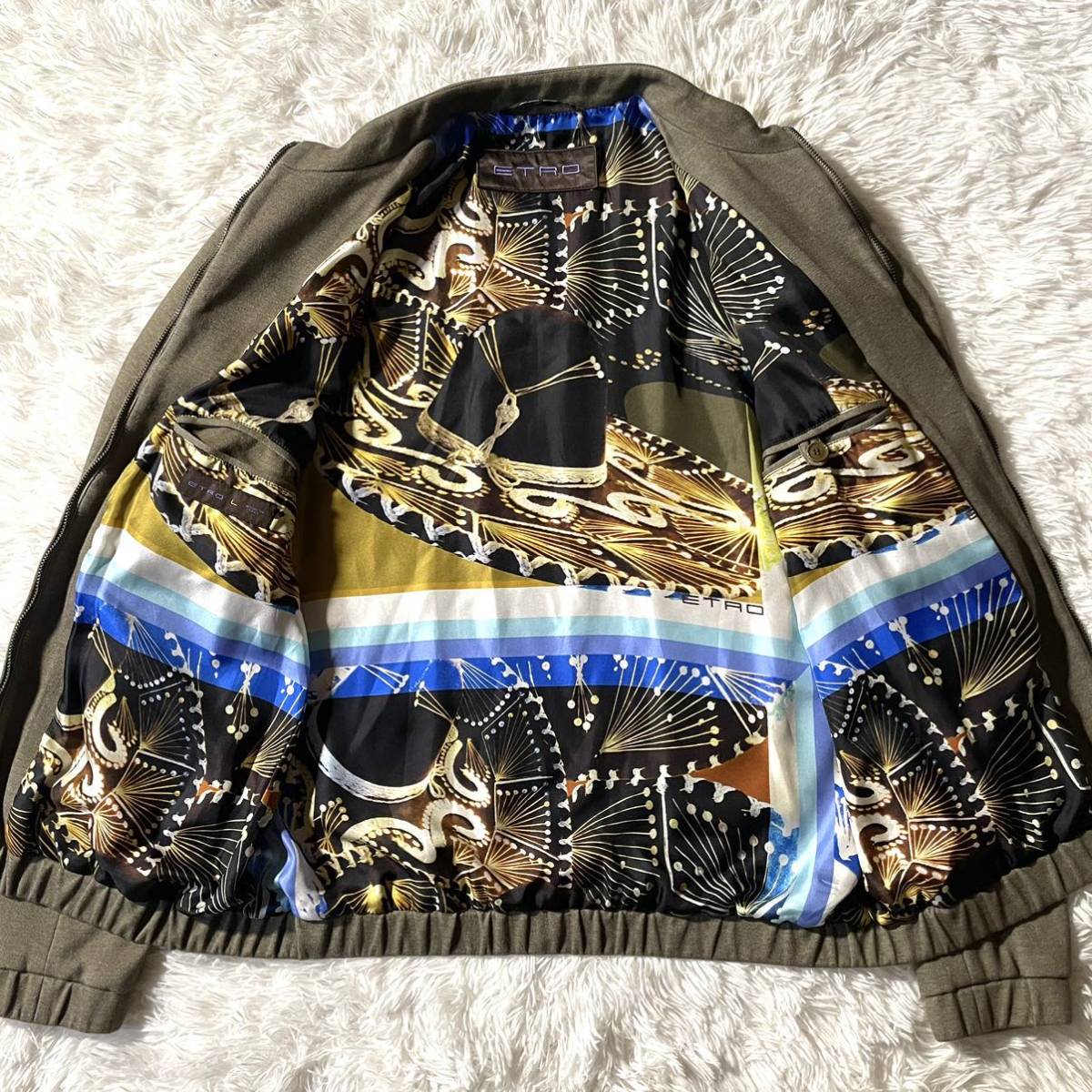 極美品/希少L!! エトロ《唯一無二の逸品》ETRO ジップアップジャケット ブルゾン ペイズリー柄 裏地総柄 ベージュ 高級感◎ 存在感◎_画像5