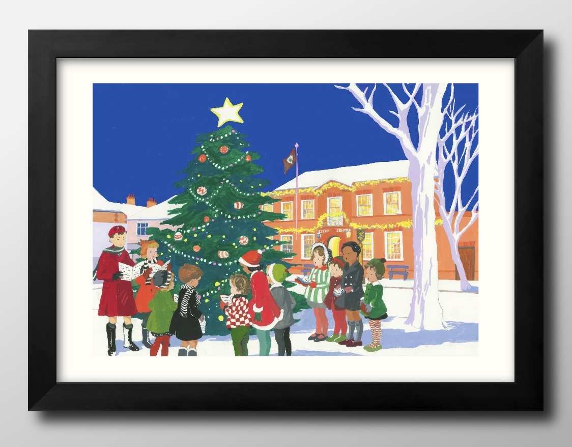 14219■送料無料!!アートポスター　絵画　A3サイズ『イギリス　クリスマスの街並み』イラスト　北欧　マット紙_画像1