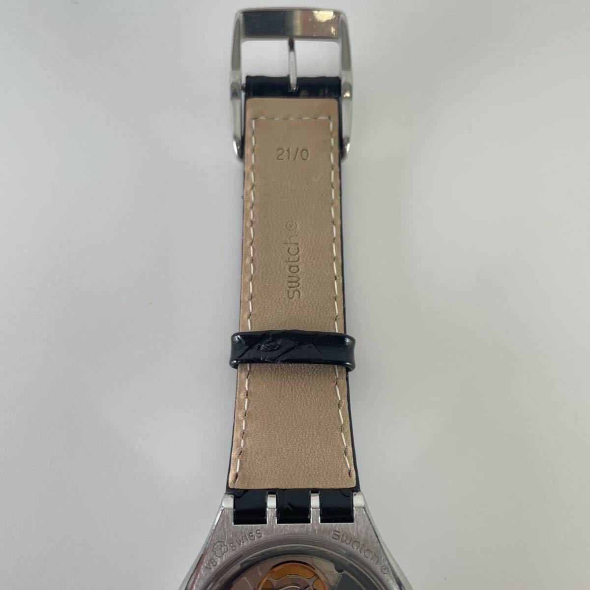 美品 動作品 レア Swatch スウォッチ AUTOMATIC 自動巻 DARK SKY YAS407 オートマチック デイト 裏スケ 腕時計 1スタ 1円スタート_画像7