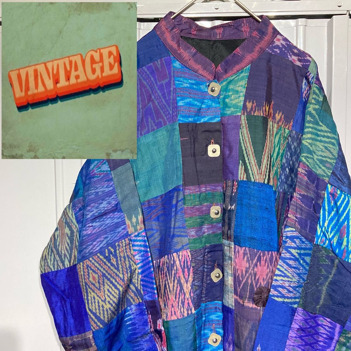 vintage/パッチワーク/ノーカラーシャツ/金具ボタン/XLサイズ相当 Yahoo!フリマ（旧）のサムネイル