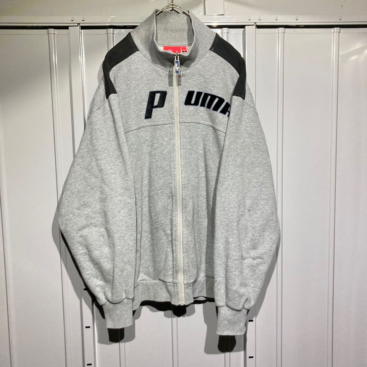 【us古着】PUMA プーマ トラックジャケット フルジップスウェット トレーナー ビッグロゴ切り替え アメリカUSA グレー M