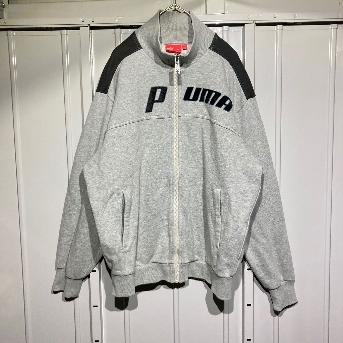 【us古着】PUMA プーマ トラックジャケット フルジップスウェット トレーナー ビッグロゴ切り替え アメリカUSA グレー M