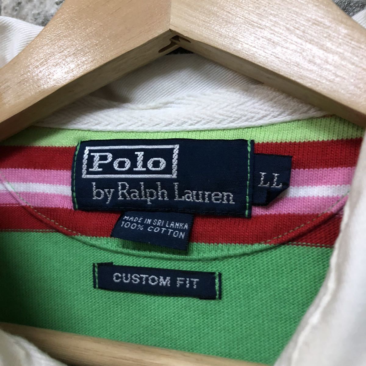 90s POLO Ralph Lauren ラガーシャツ ボーダー ラルフローレン 長袖ポロシャツ ポロシャツ Polo LAUREN カラフル メンズ XLサイズ_画像4