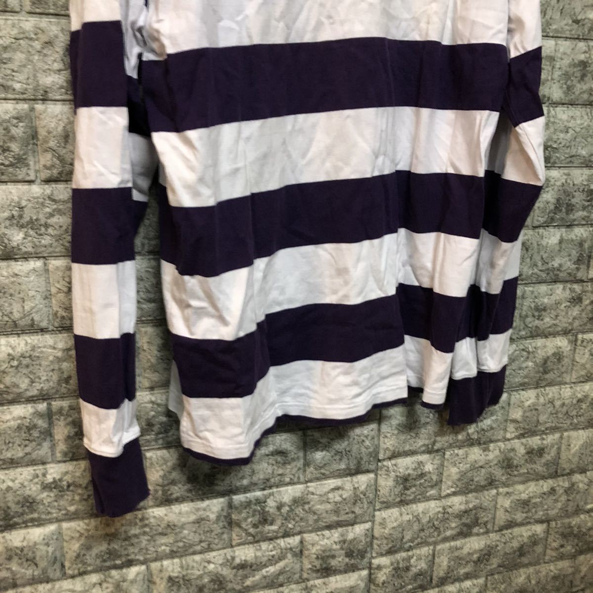 GAS gas border polo-shirt with long sleeves Rugger shirt polo-shirt with long sleeves old clothes purple white two-tone long sleeve cut and sewn Ralph Lauren L size 