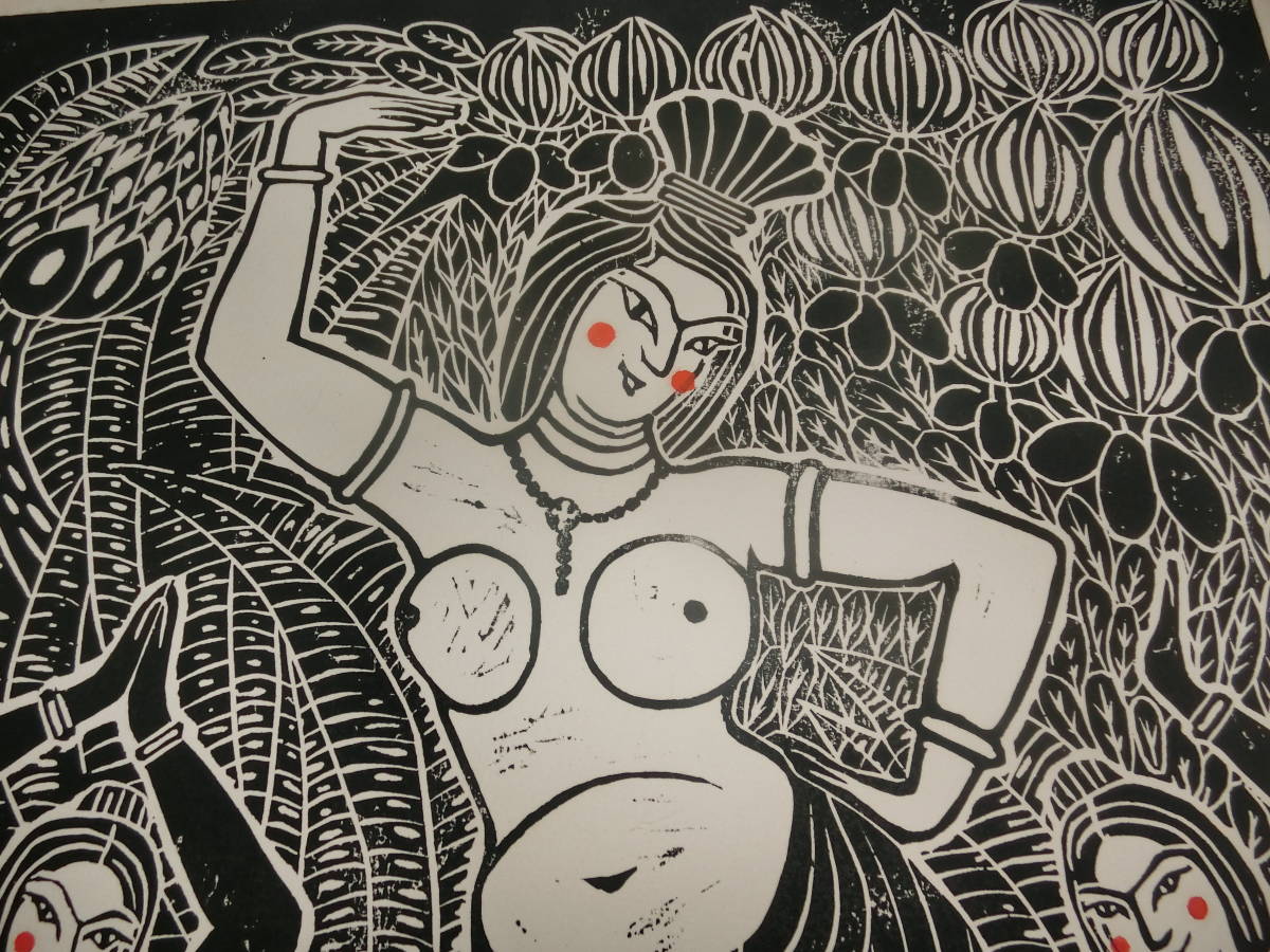 仮・亜細亜の踊る娘たちの、木版画【約６４×50㎝・印有り】不詳_画像7