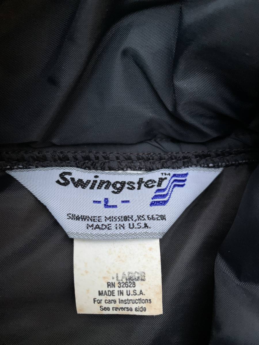 80's アメリカ USA製 スイングスター Swingster ビンテージ ナイロンジャケット 黒 L ファーマージャケット カンザス州 RN32628_画像5