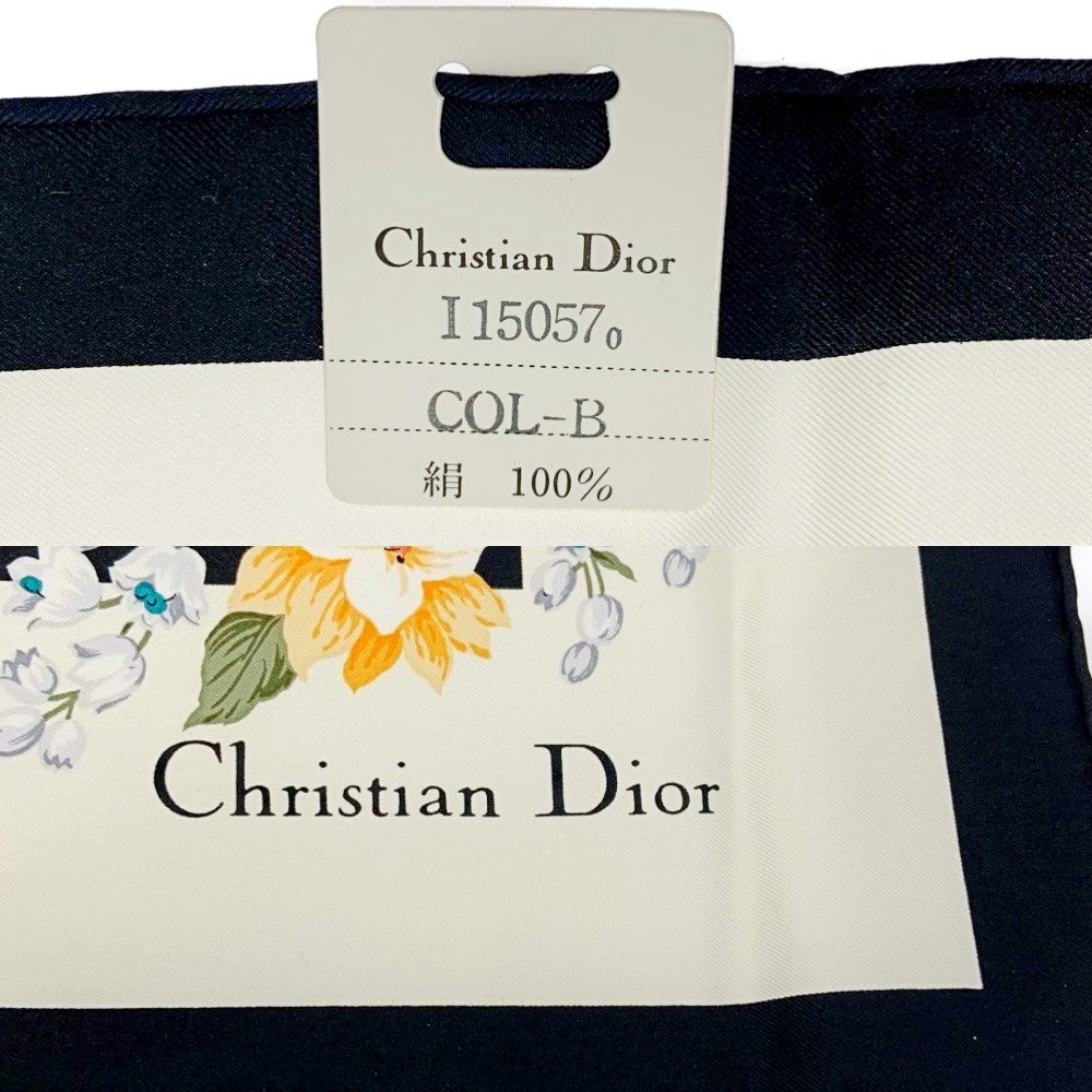 【箱付き】 Christian Dior クリスチャンディオール シルク フラワー スカーフ レディース ブラック ホワイト 208529 スカーフ_画像8