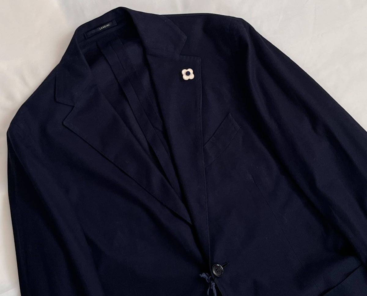 新品 LARDINI 近年モデル ラルディーニ サイズ 46 S〜M テーラードジャケット ネイビー系 コットン 100% イタリア製