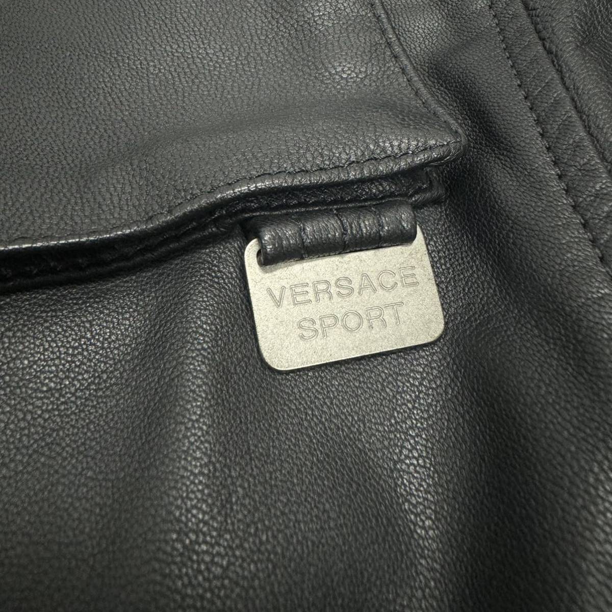 最高級 ヴェルサーチ VERSACE SPORT レザージャケット コート ベルト付き 黒 ブラック LL相当 メンズ イタリア製 ヴィンテージ d28_画像5