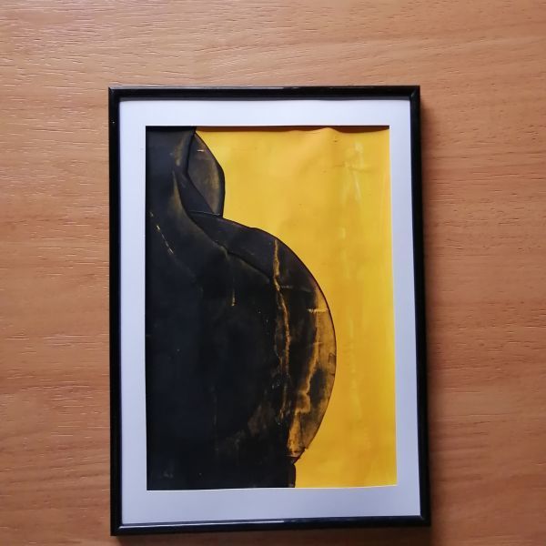  original picture [ apple ] abstract painting interior picture handwriting . art panel yellow black yellow color 