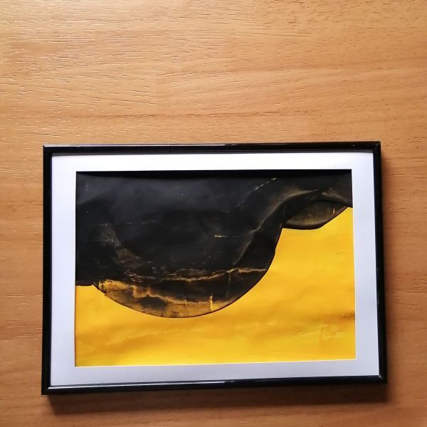 original picture [ apple ] abstract painting interior picture handwriting . art panel yellow black yellow color 