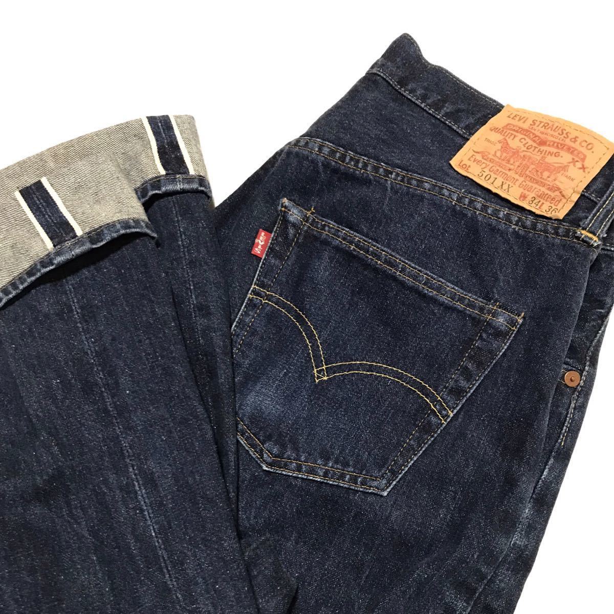 【バレンシア製】90s LEVIS リーバイス 501XX ヴィンテージレプリカジーンズ W34 濃紺 デニムパンツ USA製 LVC 1955年 赤耳 ビッグE 復刻_画像1