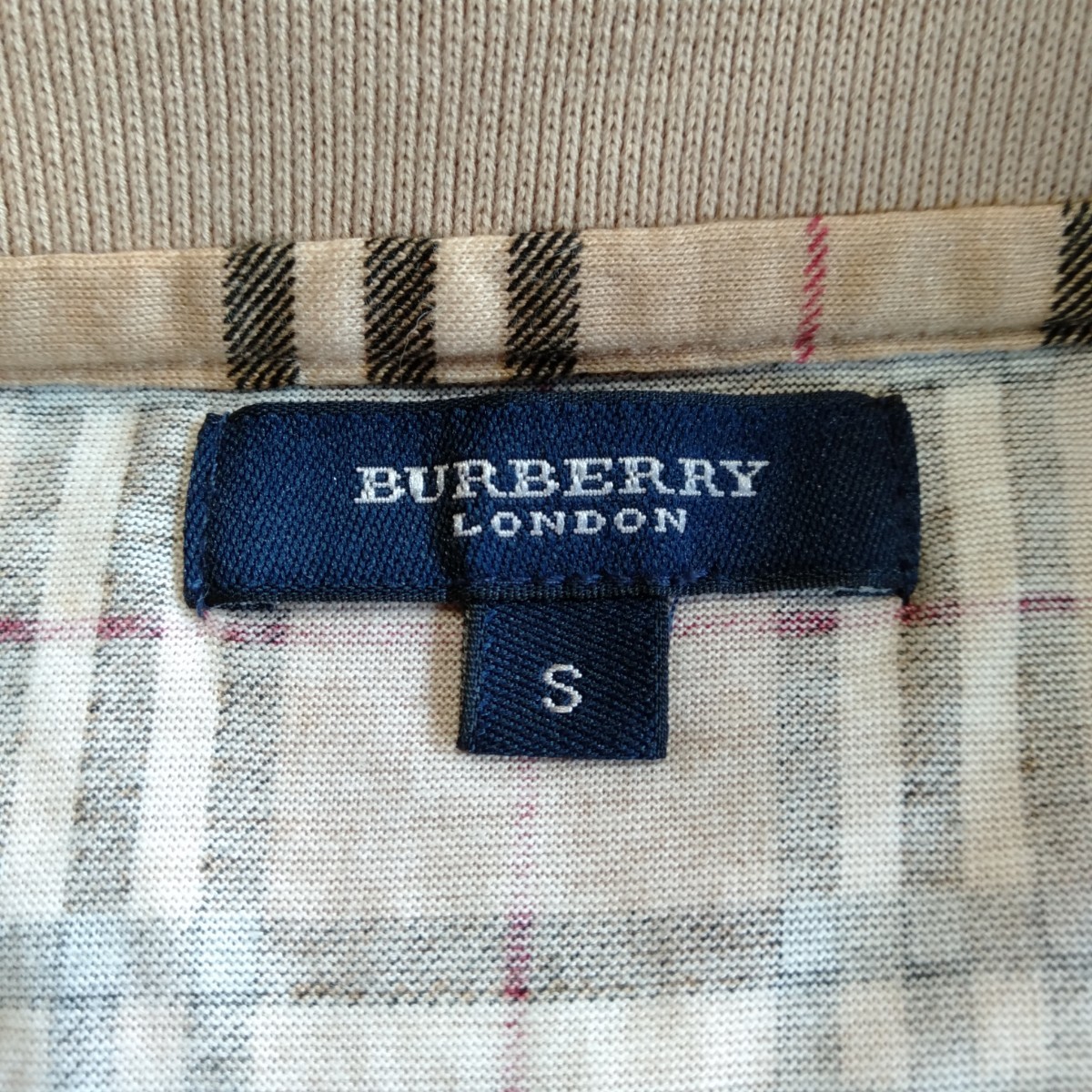 む090 BURBERRY LONDON サイズS 半袖ポロシャツ コットン100% 洋服 バーバリーチェック ノバチェック 柄 ベージュ_画像3