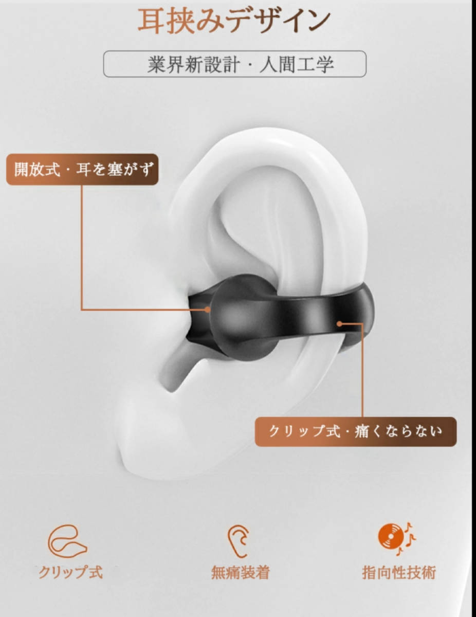 イヤホン　Bluetooth 5.3　ワイヤレスイヤホン IPX5 空気伝導イヤホン　クリップ型　防水　耳掛け　スピーカー　マイク 片耳　ホワイト_画像5