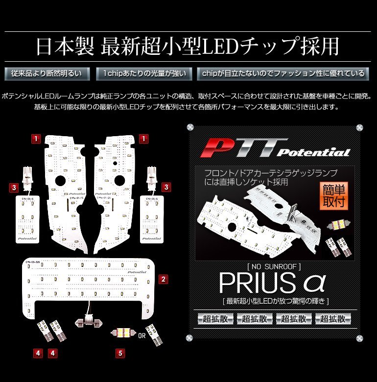 ◇訳あり◇　トヨタ　プリウスα（※サンルーフ無し） LED ルームランプ　エクセレントホワイト 5000K ※ラゲッジランプT10専用　送料無料_画像2