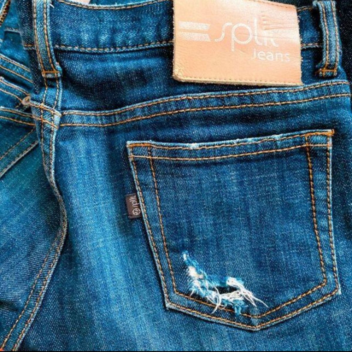 split jeans デニム ジーンズ ロールアップ チェック柄 ダメージ加工  インディゴ ブルー アメリカ 24インチ 