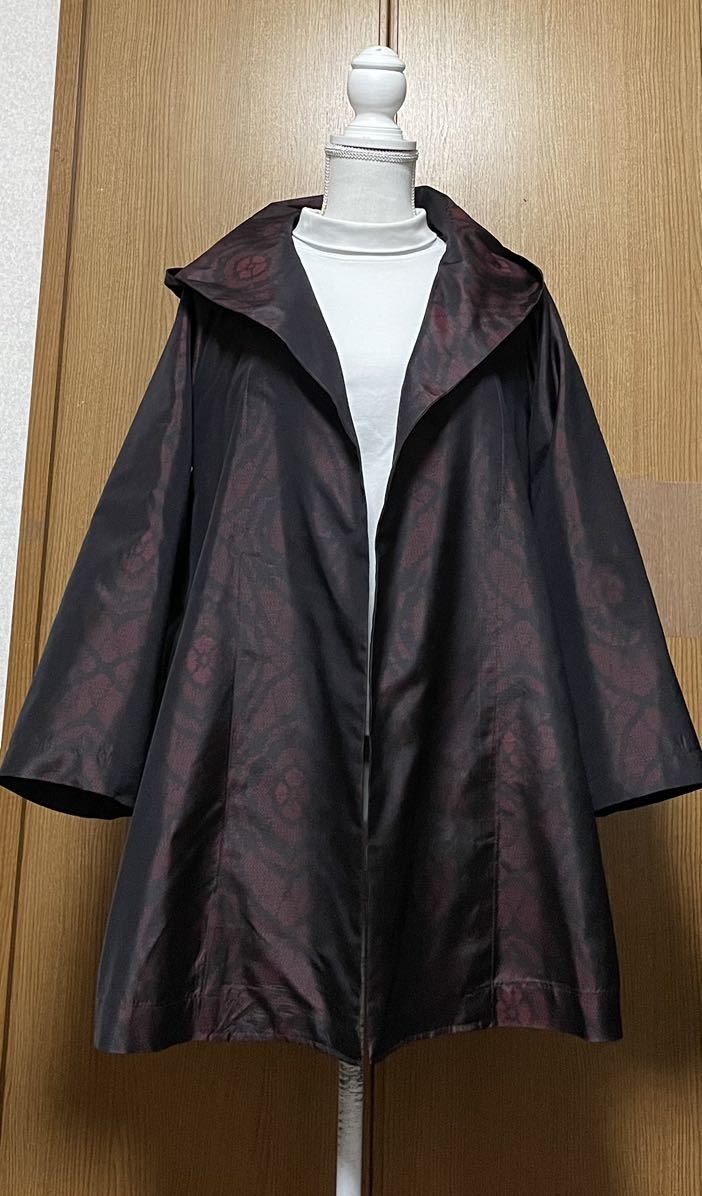 着物リメイク　大島のフード付きジャケット　L〜LLサイズ_画像1